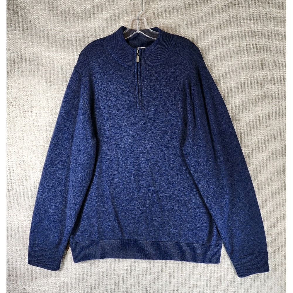LL BEAN 100% Merino Wool 1/4 Zip Mock Neck Sweater Mens XL Navy Pullover Nice!